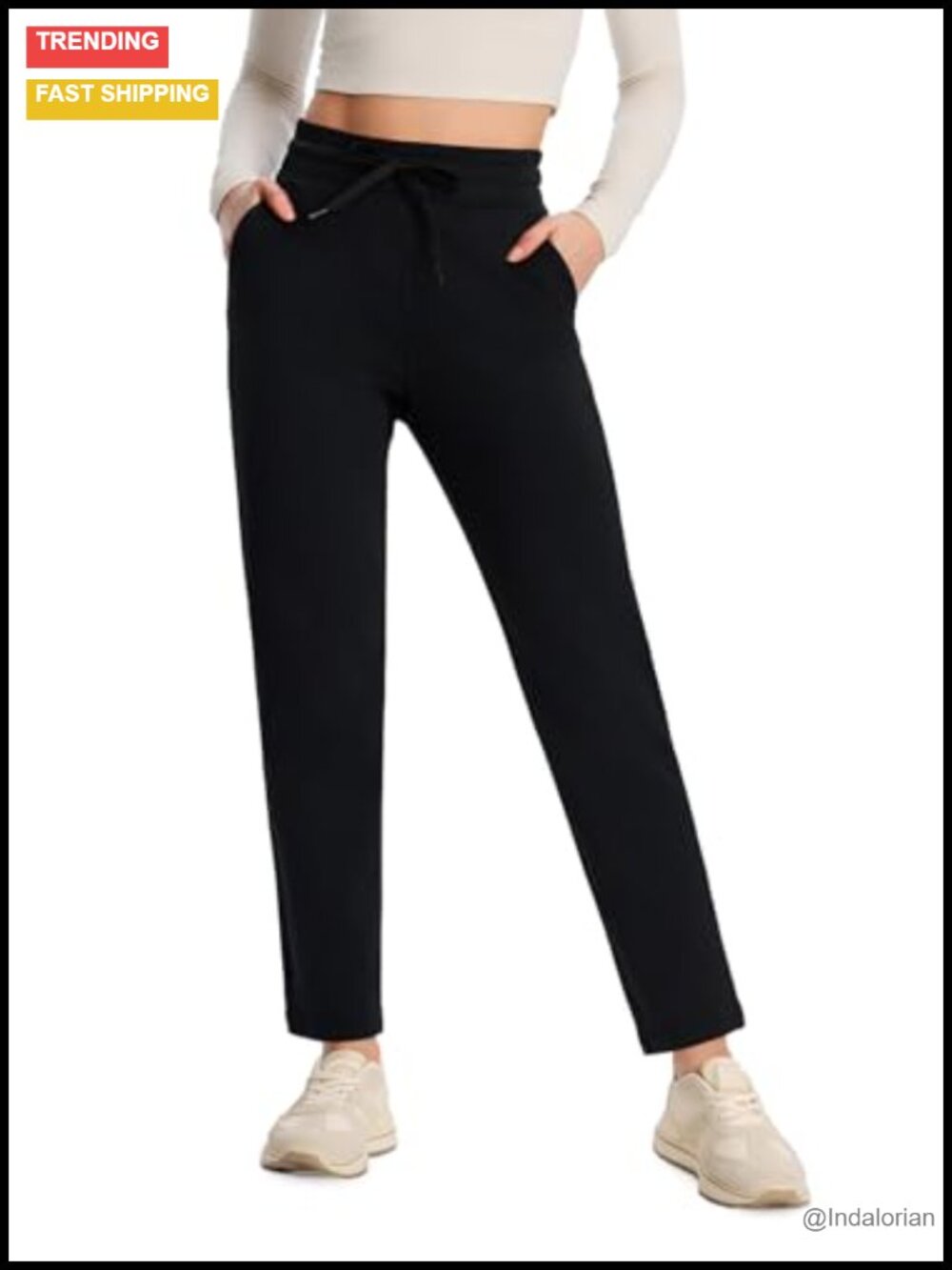 Thick Fleece Lined Ankle Sweatpants with Pockets High Rise 4-Way Stretch